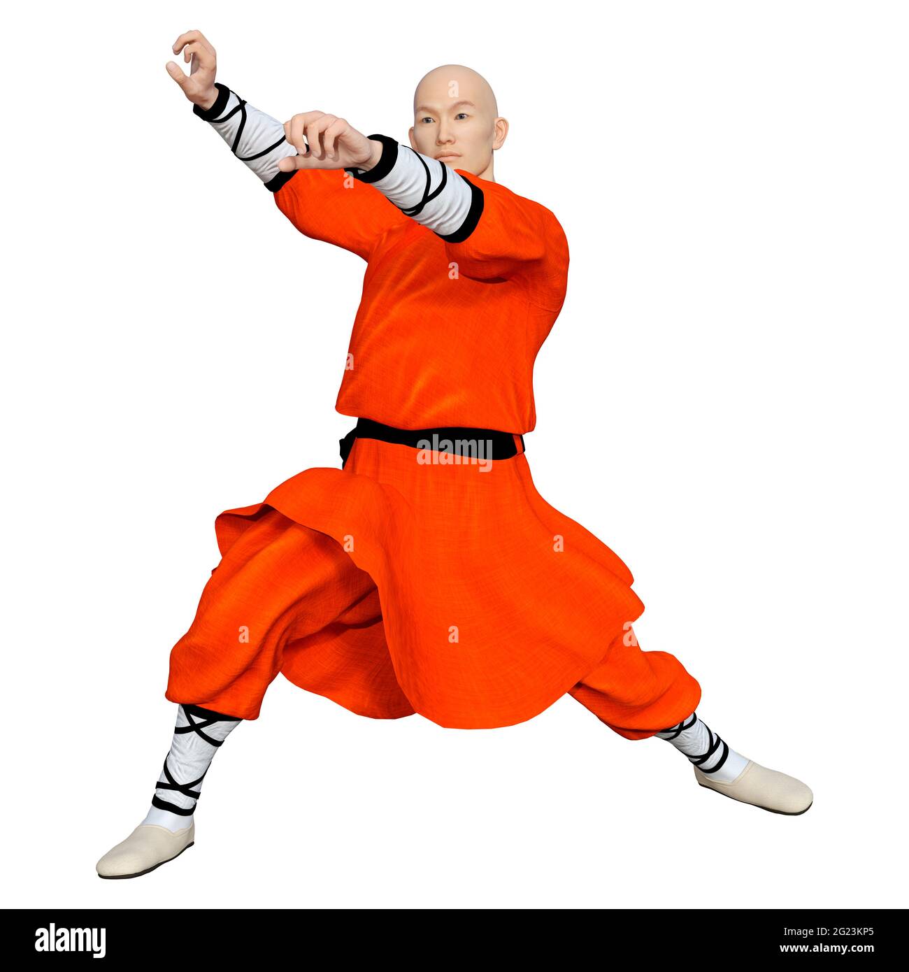 3D rendering of a shaolin monk exercising isolated on white background