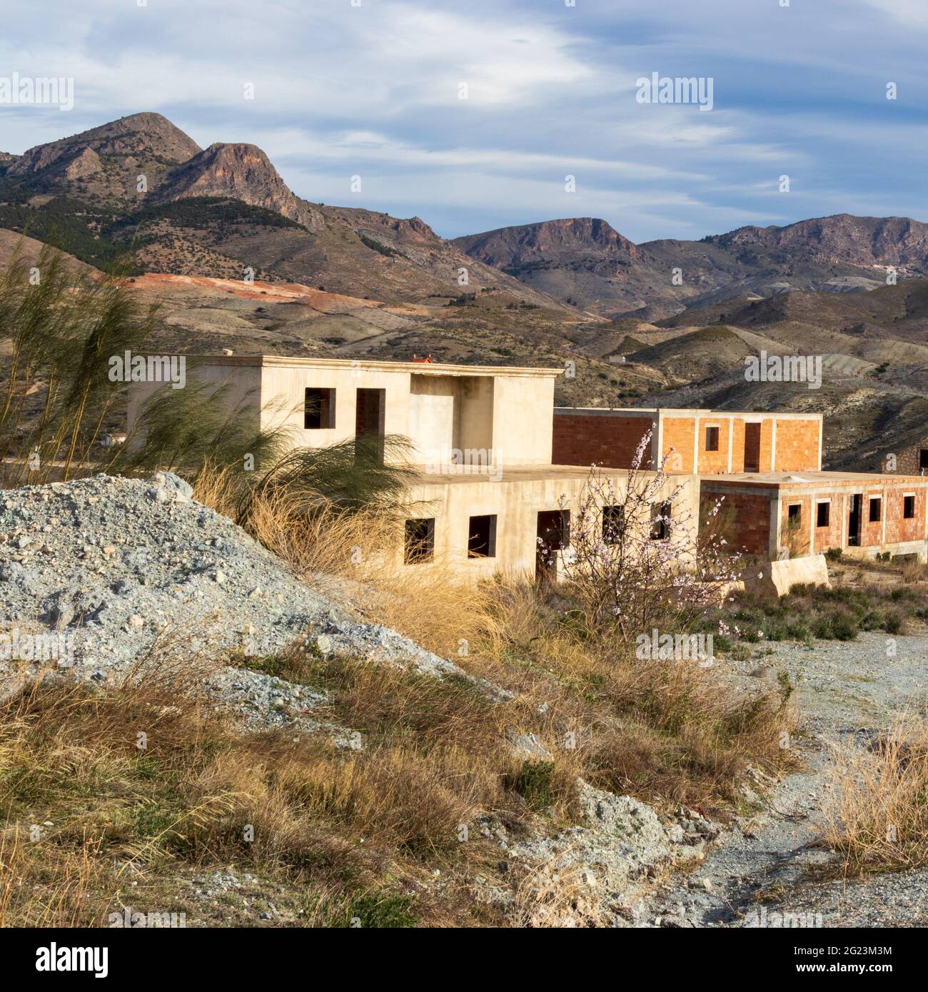 Two Illegal Unfinished Empty Houses in Spain Stock Photo