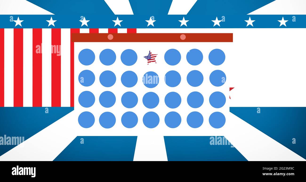 Composition of token template card and star over american flag Stock