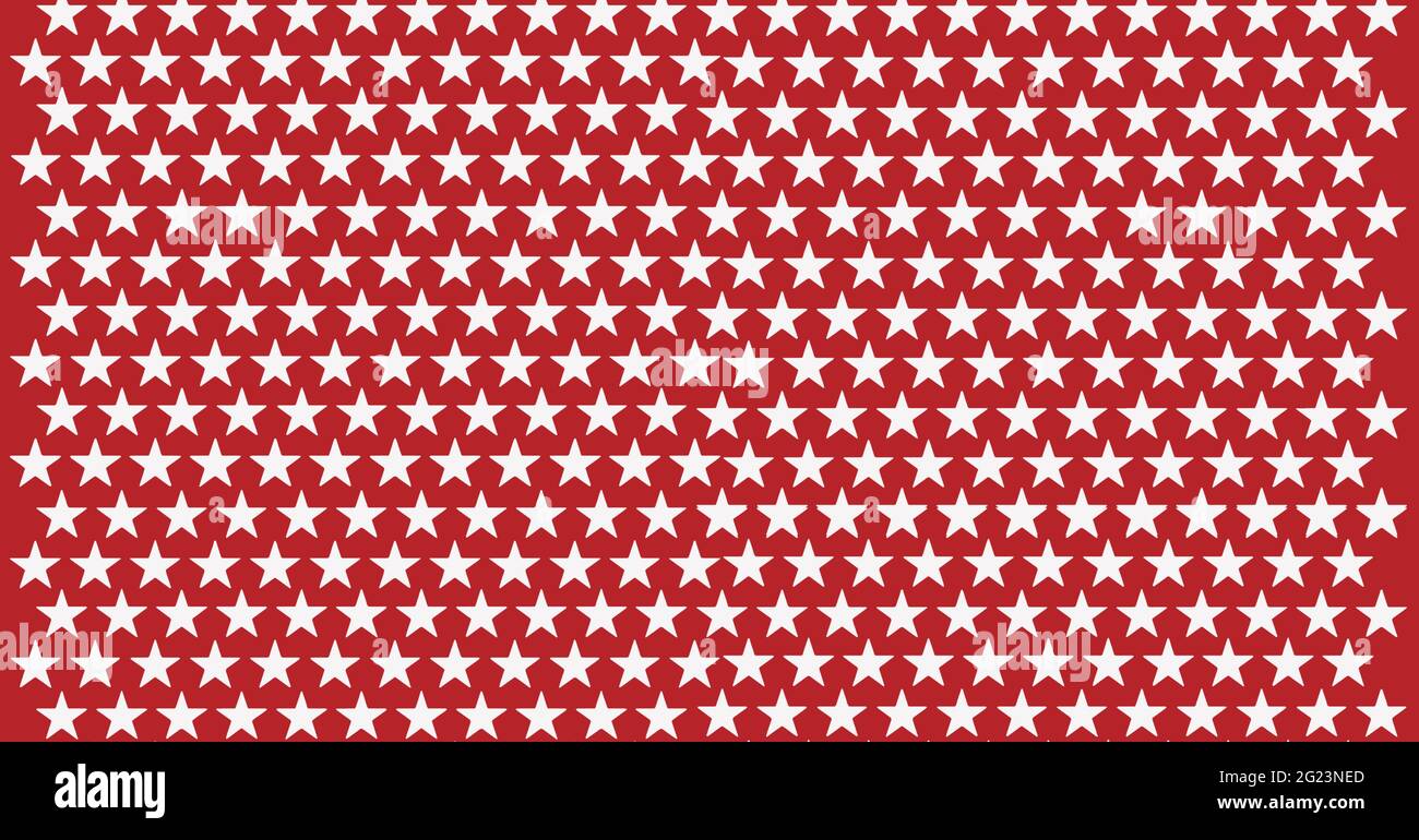 Composition of multiple rows of white stars on red background Stock Photo
