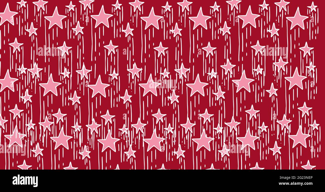 Composition of multiple pink stars with trails on red background Stock ...