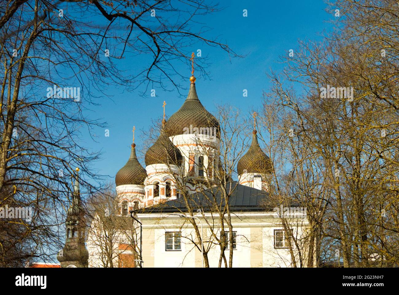 Alexander Nevsky Cathedral, an orthodox cathedral in the Tallinn, Estonia. 2021 spring Stock Photo