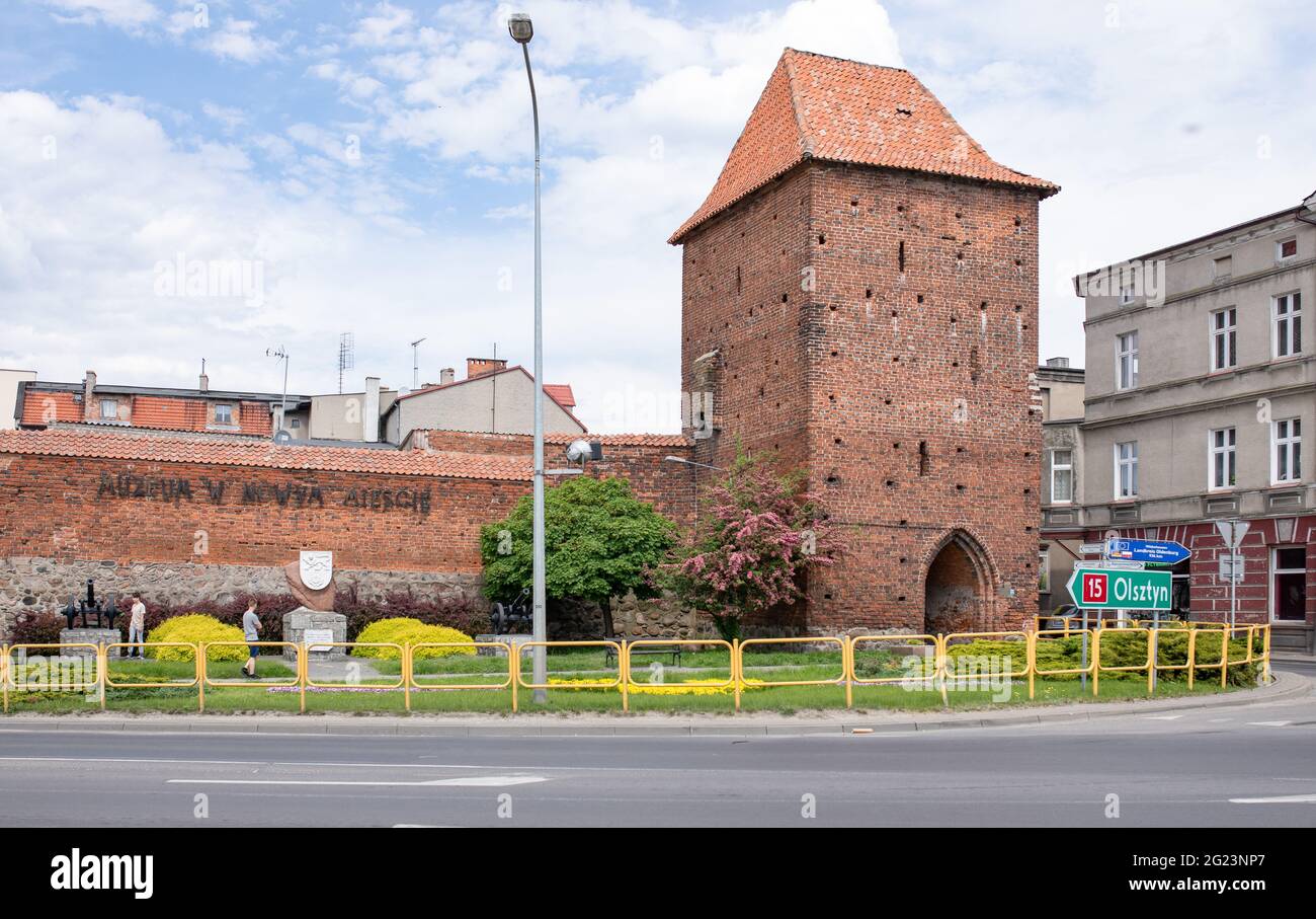 Nowe Miasto Lubawskie, Poland - Fragments of ramparts and a Gothic gate, Medieval architecture. Stock Photo