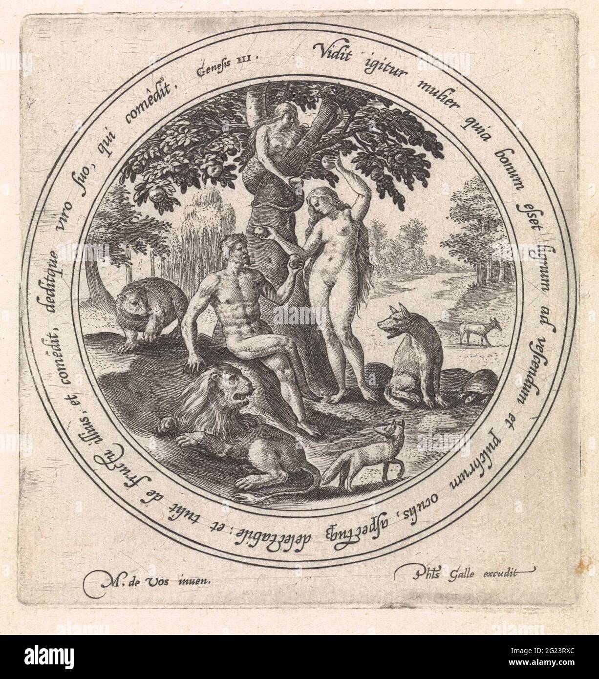 Eva offers Adam the forbidden fruit; History of Adam and Eva. Adam and ...