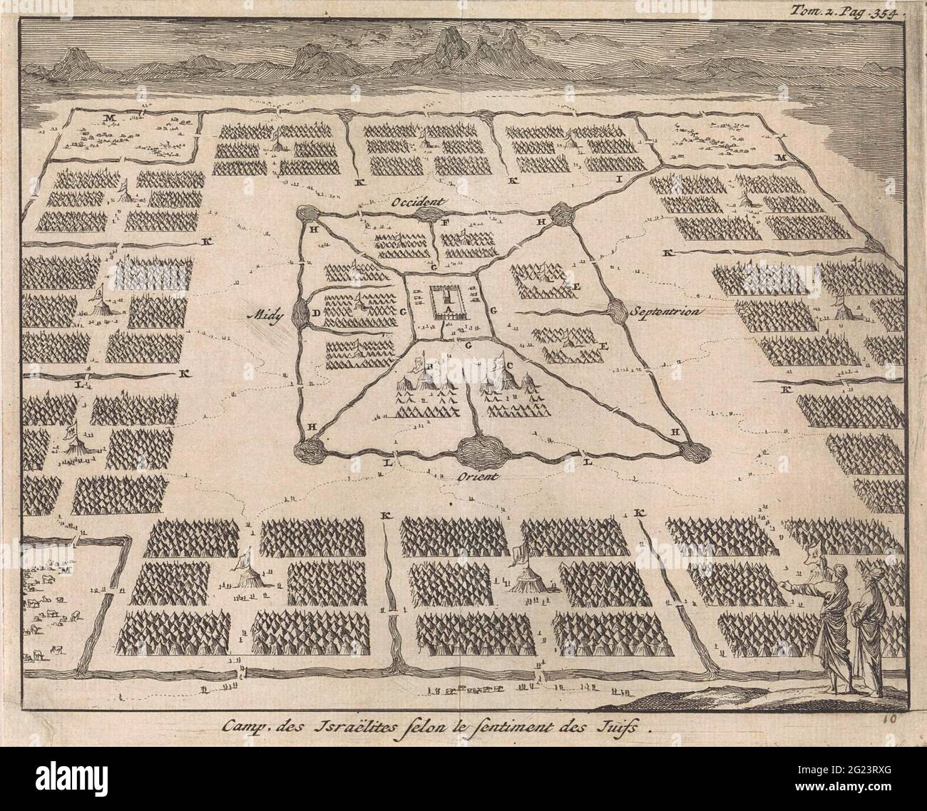 Tabernacle surrounded by tent camps of the twelve tribes of Israel; Camp des Israelites Selon Le Sentiment des Juifs. Stock Photo