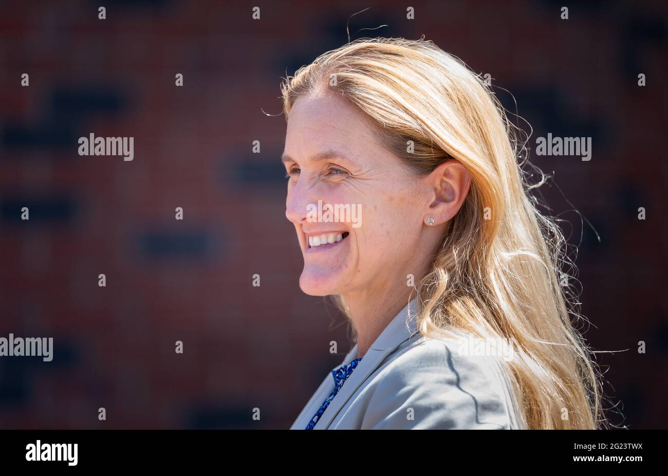 Kim Leadbeater during a visit to BBG Academy in Bradford, while on the