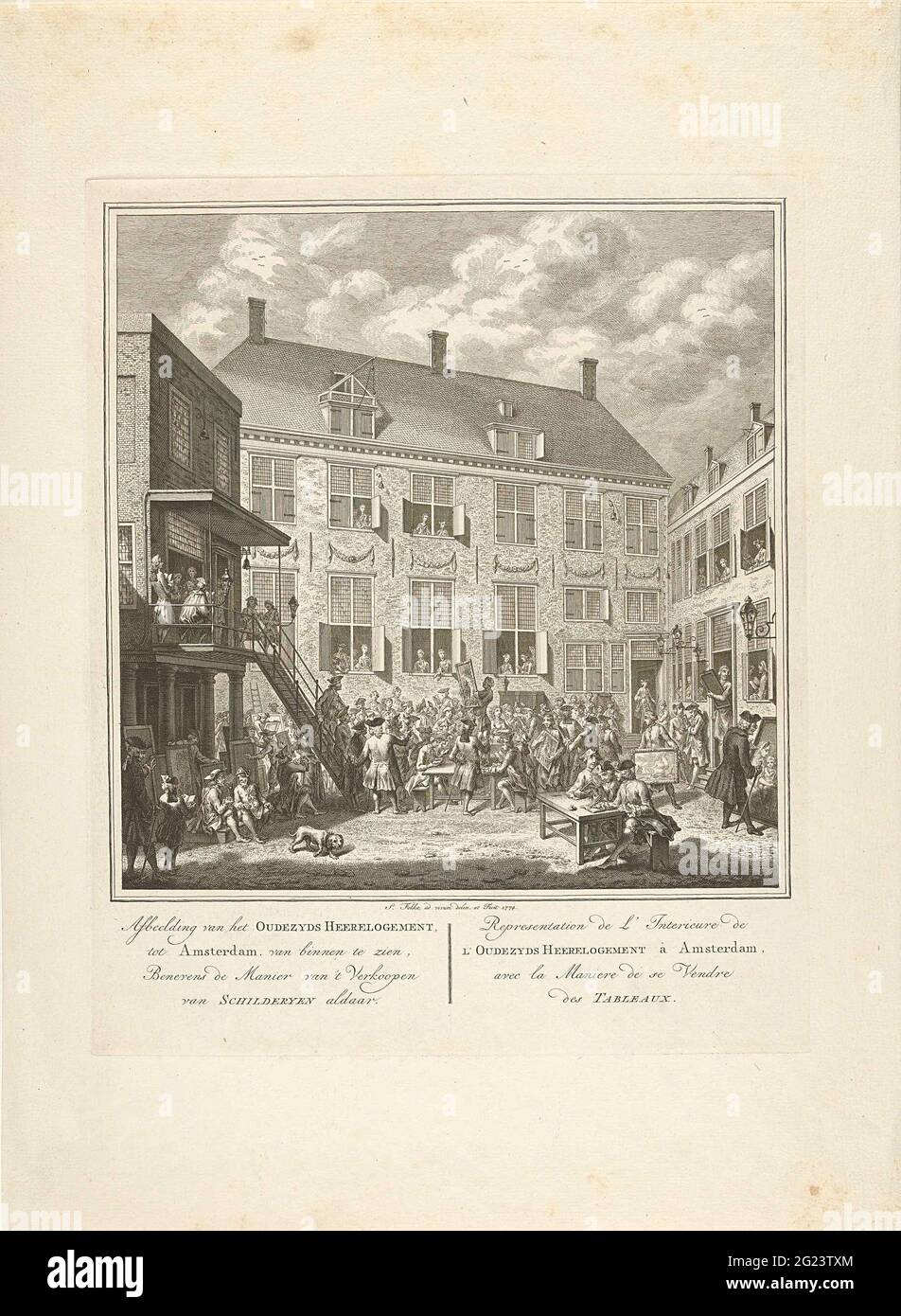View of the Oudezijds Men's Logement in Amsterdam and a paintings sale,  1773; Image of the OudezyDs Heerlogement, to Amsterdam, to see from the  inside, as well as the way of selling
