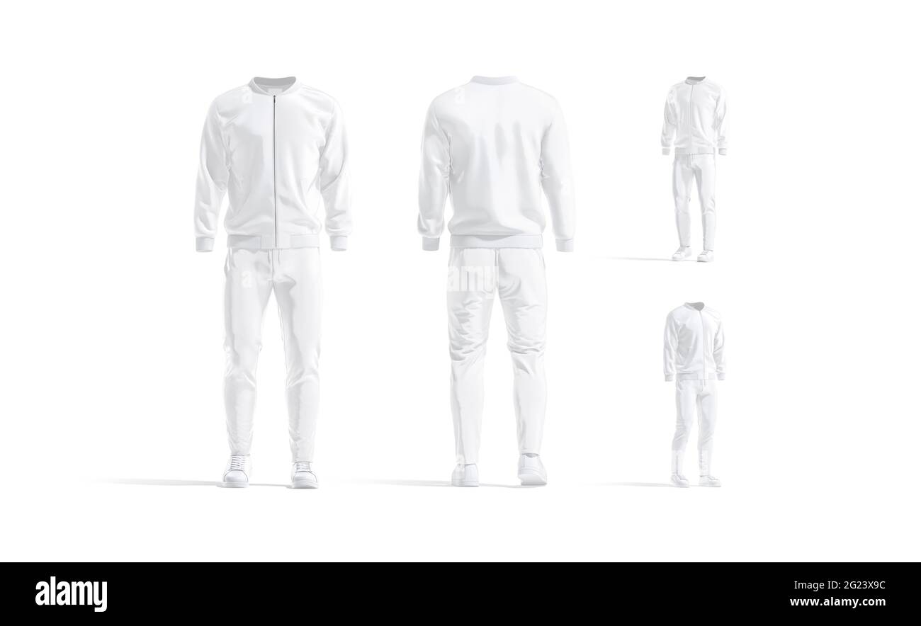Blank white sport tracksuit mock up, different views Stock Photo - Alamy
