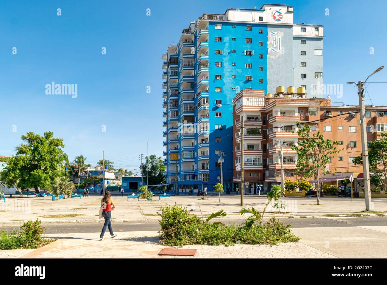 Building across the Stadium Latino Americano, Havana, Cuba, June 2021 Stock Photo