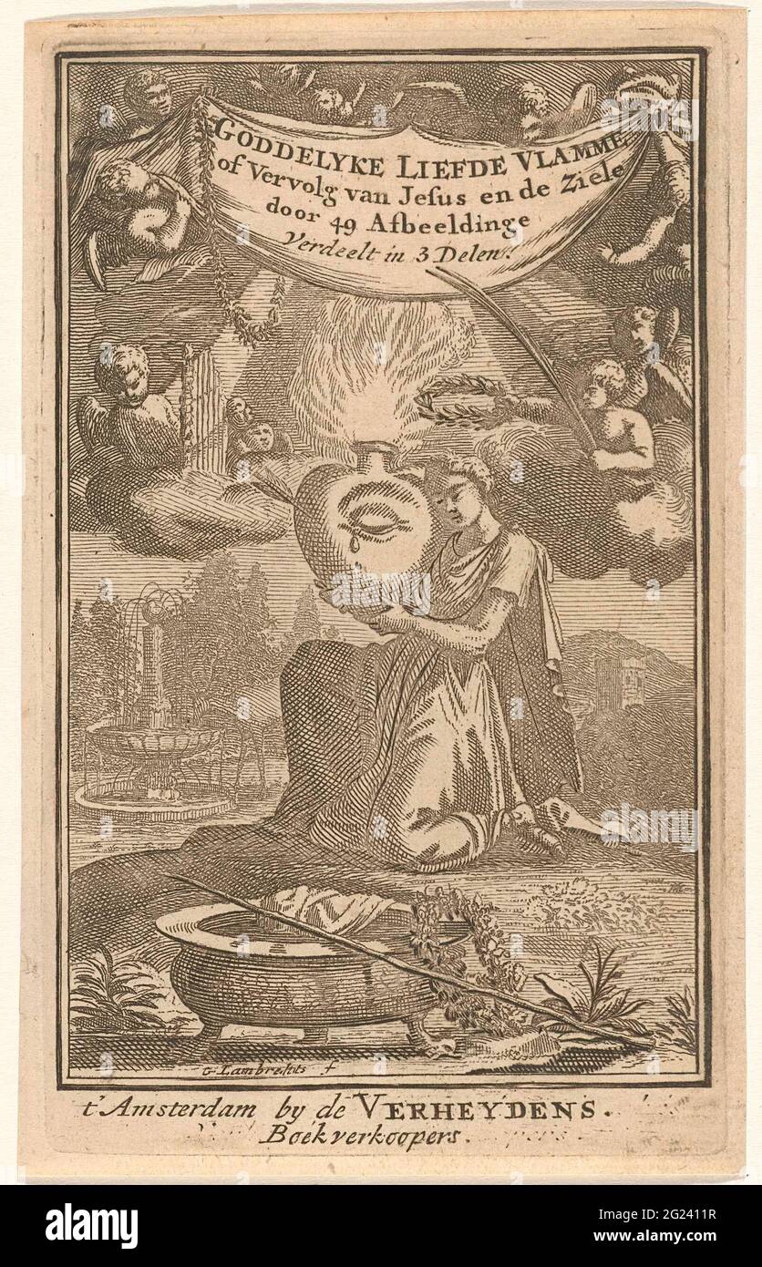 Woman With Burning Heart Title Page For J Luyken Godndoyke Love Flames Or Continued Jesus And The Ziele 1715 A Kneeled Woman Is Holding A Burning Heart Symbol Of Divine Love In Woman With Burning Heart Title Page For J Luyken Godndoyke Love Flames Or Continued Jesus And The Ziele 1715 A Kneeled Woman Is Holding A Burning Heart Symbol Of Divine Love In