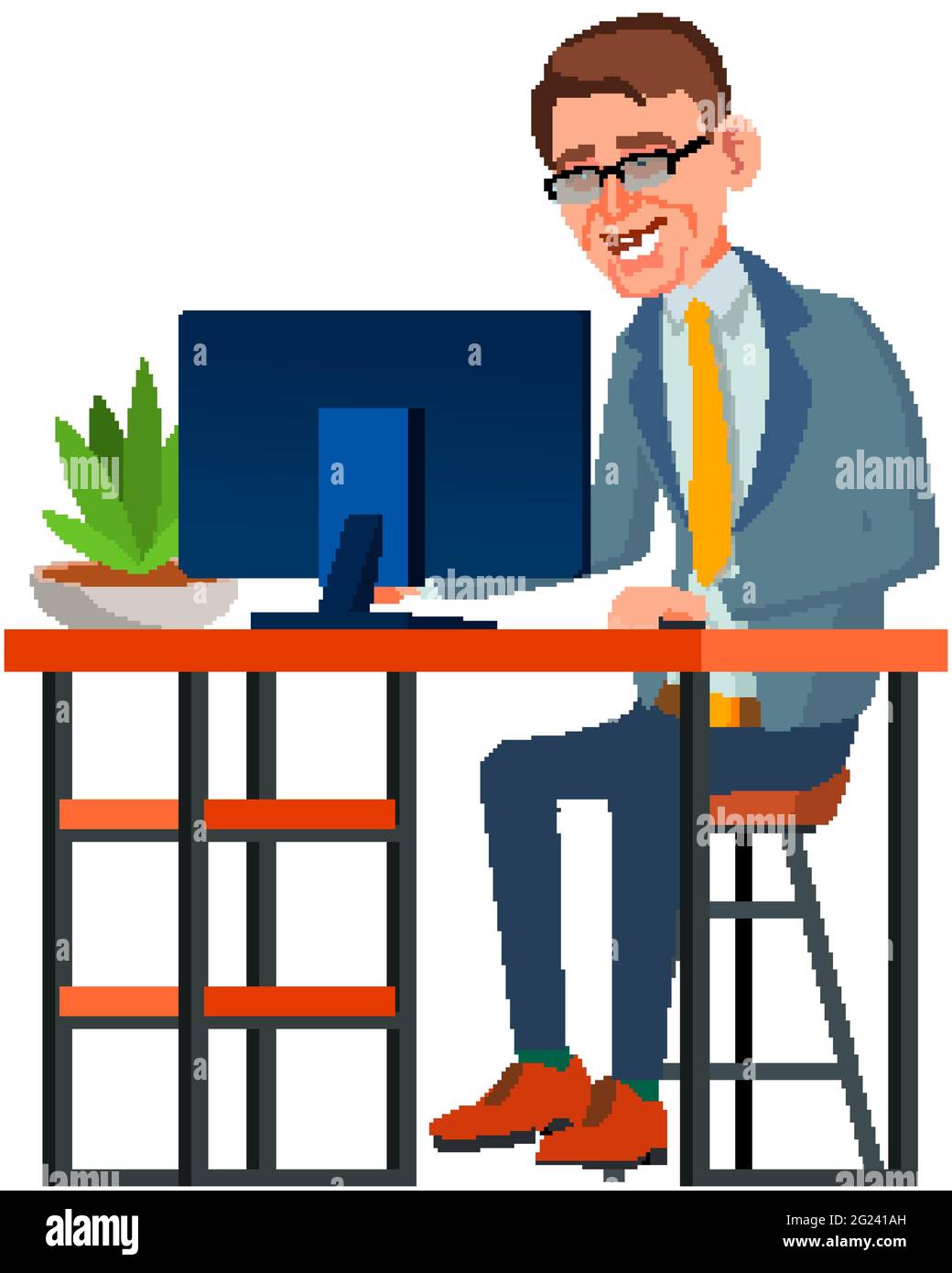 happy man manager working on computer with financial report cartoon vector Stock Vector