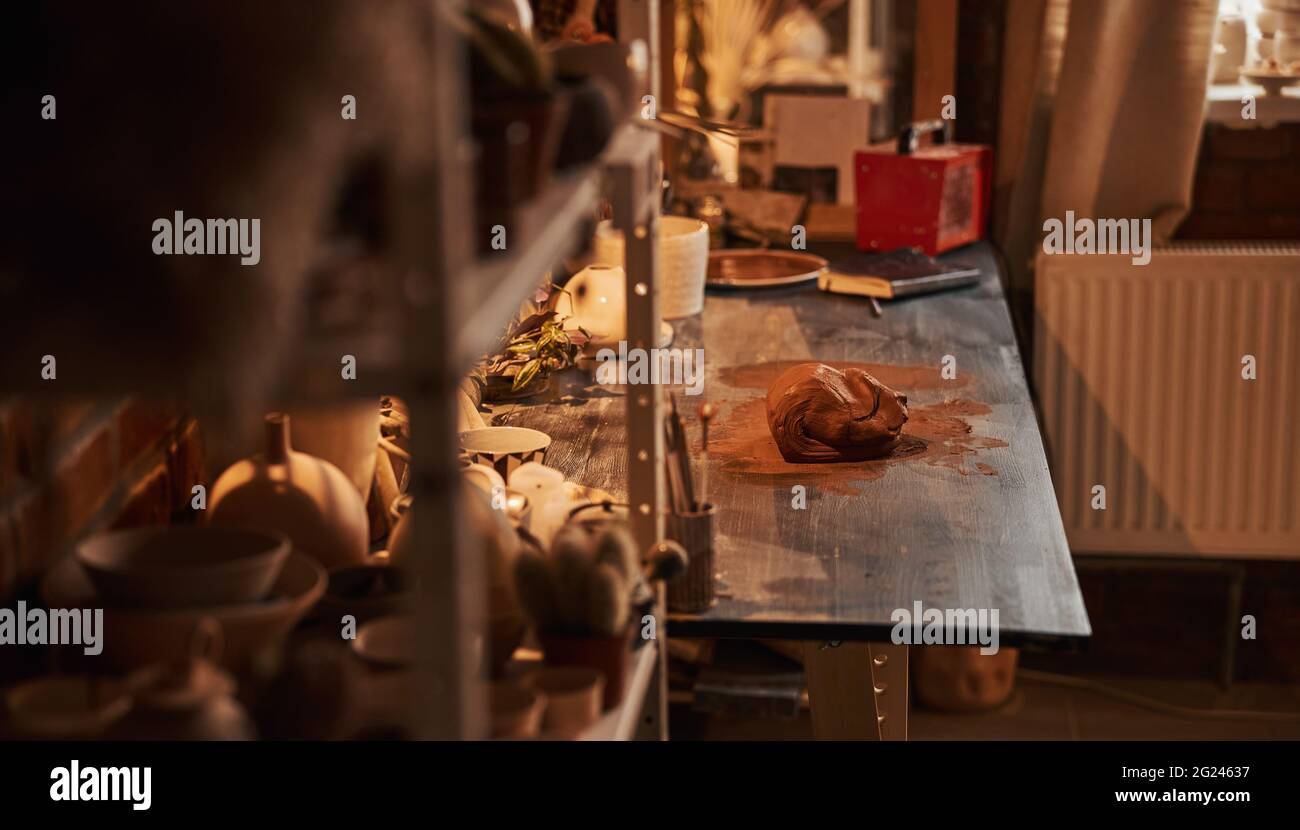 Image of process manufacturing pottery product in studio Stock Photo