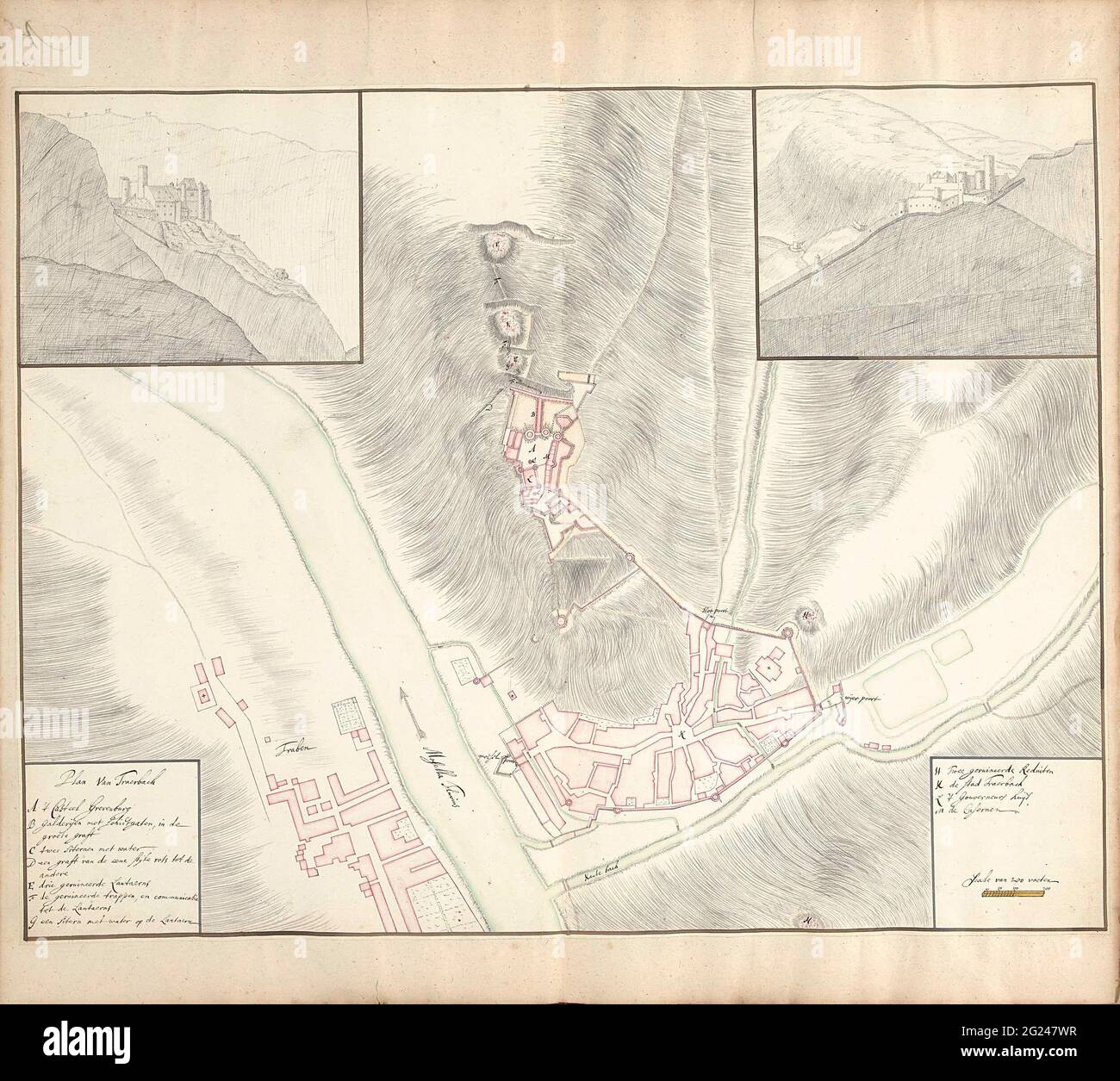 Trarbach Map Ca 1701 1715 Plan Of Traarbach Map Of The Reinforcements To The City Of Trarbach Ca 1701 1715 Left And Bottom Right The Legend A M In Dutch Left And Top Right Two