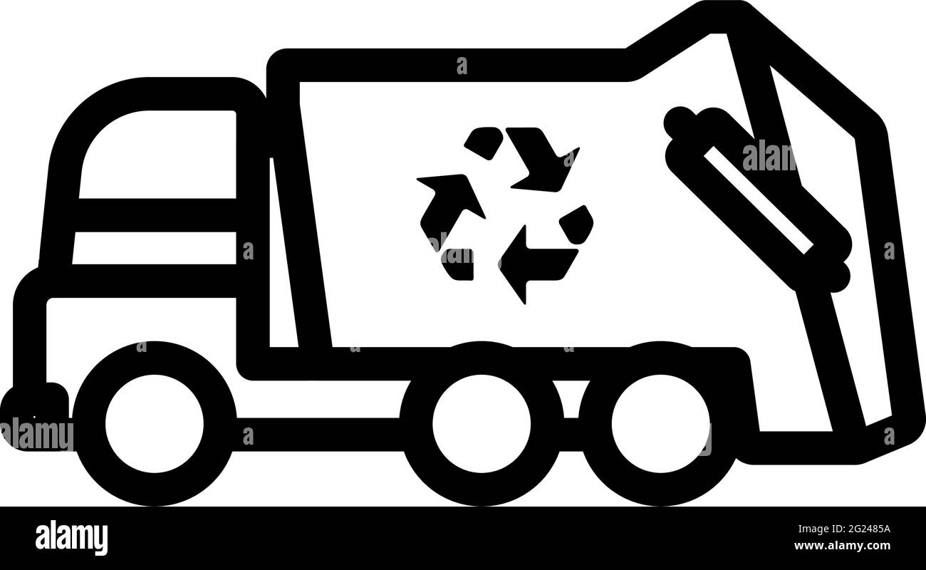 Garbage Car With Recycle Icon. Editable Bold Outline Design. Vector ...