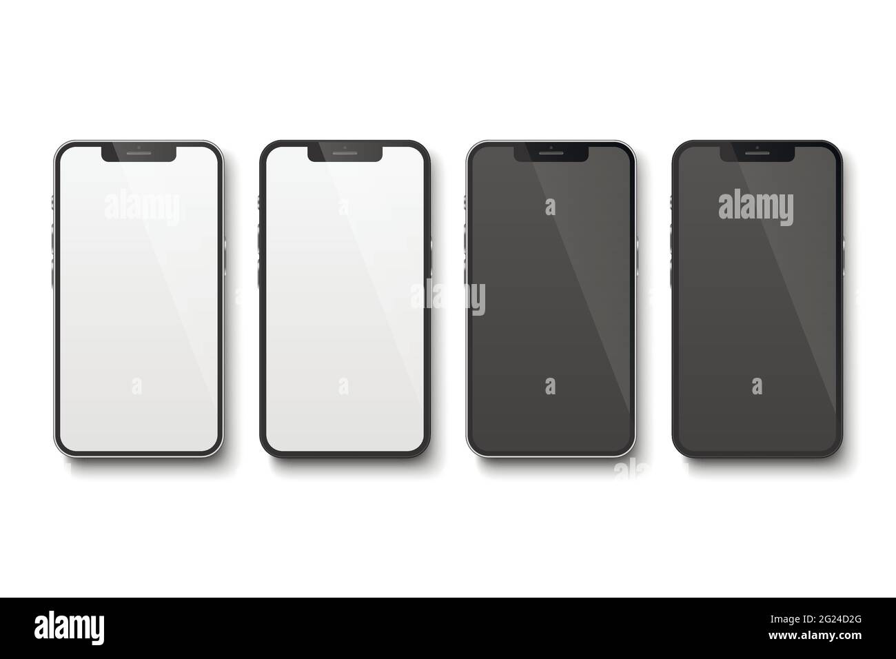 Vector 3d Realistic Touch Screen Smartphone, Blank Interface, Screen Icon Set Isolated on White Background. Mobile Phone, Wireless Communication Stock Vector