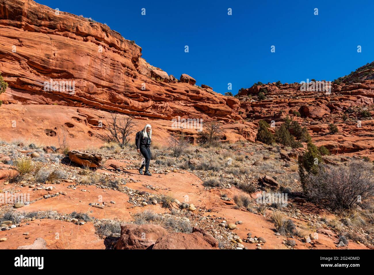 USA, Utah, Escalante, Woman hiking in Grand Staircase-Escalante National Monument Stock Photo