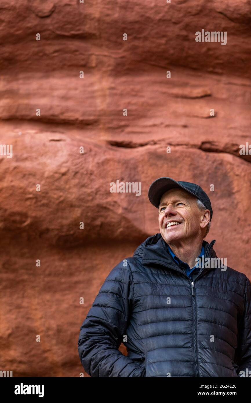 USA, Utah, Escalante, Portrait of senior man hiking in Grand Staircase-Escalante National Monument Stock Photo