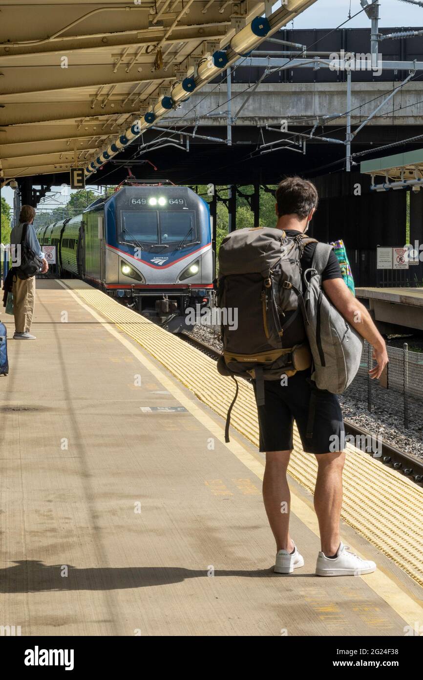 Amtrak Regional Train Approaching Station, MA, USA Stock Photo Alamy