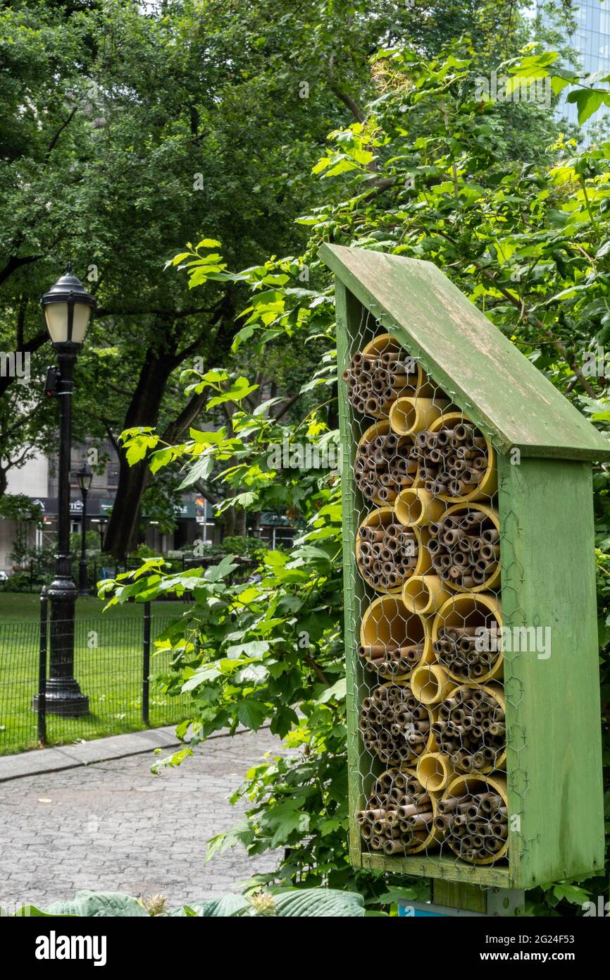 Bee Houses in Madison Square Park, New York City, USA Stock Photo