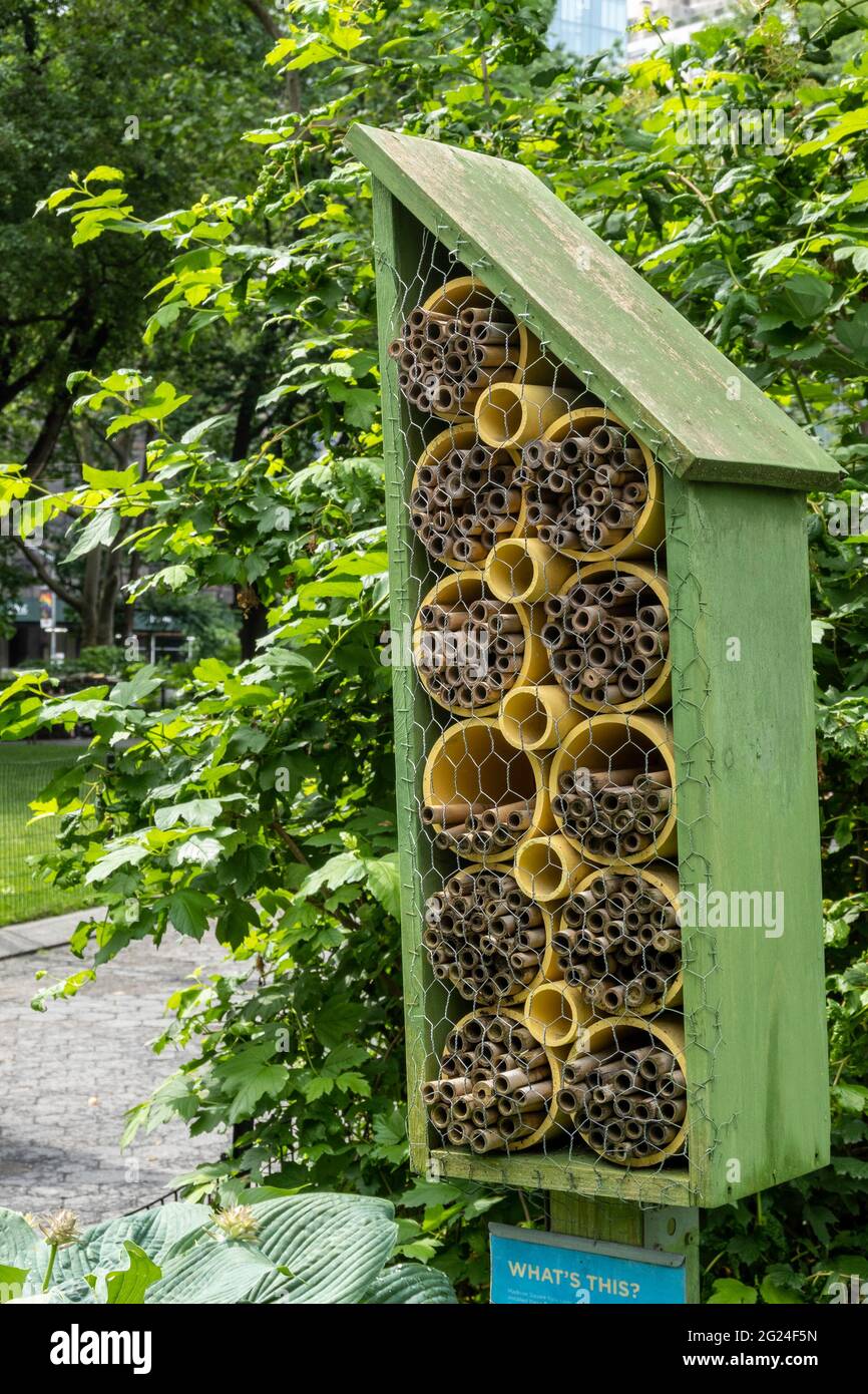 Bee Houses in Madison Square Park, New York City, USA Stock Photo