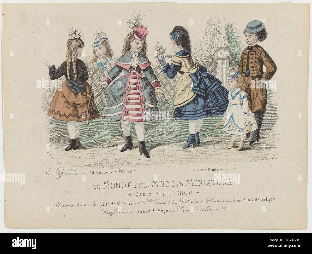 Le Monde Et La Fashion And Miniature 1873 No 92 Nouvautes De La Ville De St Denis Six Children Play Outside The Girls Are Dressed In Dresses With Tournure And A