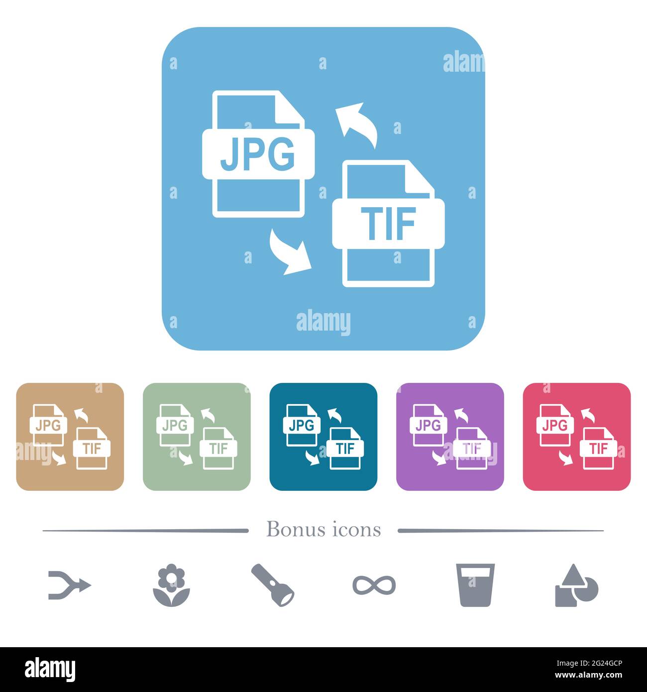 JPG TIF file conversion white flat icons on color rounded square ...