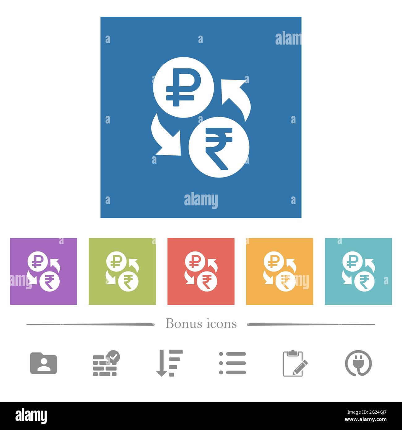 Ruble Rupee money exchange flat white icons in square backgrounds. 6 ...