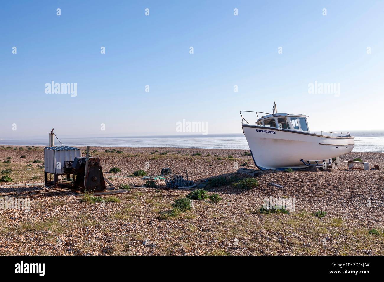 The Norahgeorge a abandoned fishing boat beached on the shingle at ...