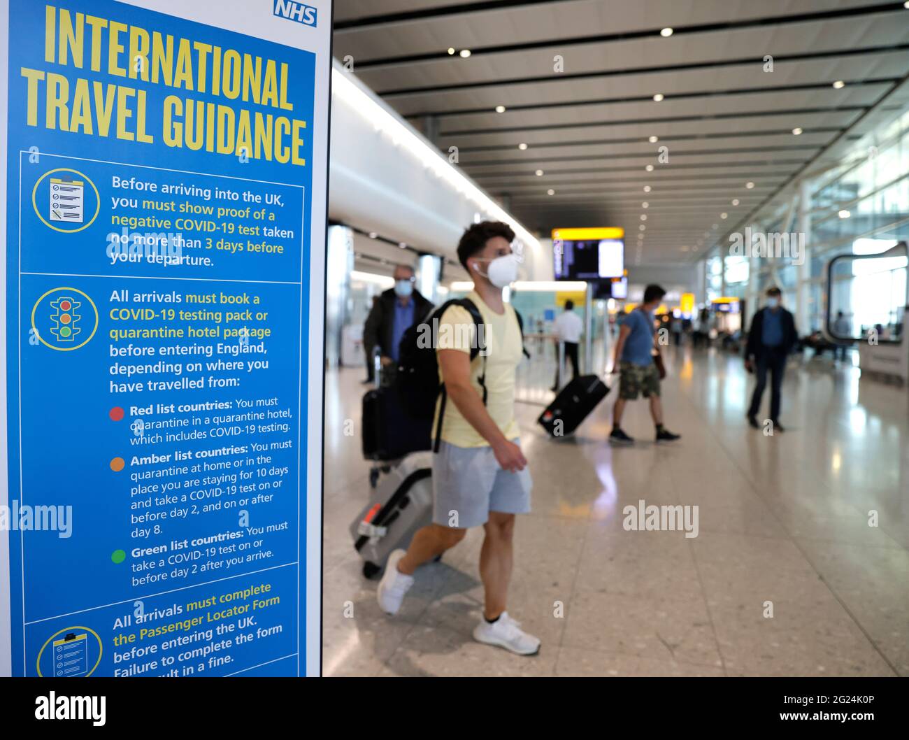 London, UK. 8th June, 2021. Passengers arriving at Heathrow as Portugal moves onto the Amber list. Many passengers were unable to catch a plane before the 4am deadline. Travel arrangements will be updated by the Government. British holidaymakers in Portugal are rushing back home before the country is added to the UK's travel amber list amid concerns about rising Covid cases. From 04:00 BST on Tuesday Portugal will be dropped from the green list, and returnees made to self-isolate for 10 days and take two PCR tests. Credit: Mark Thomas/Alamy Live News Stock Photo