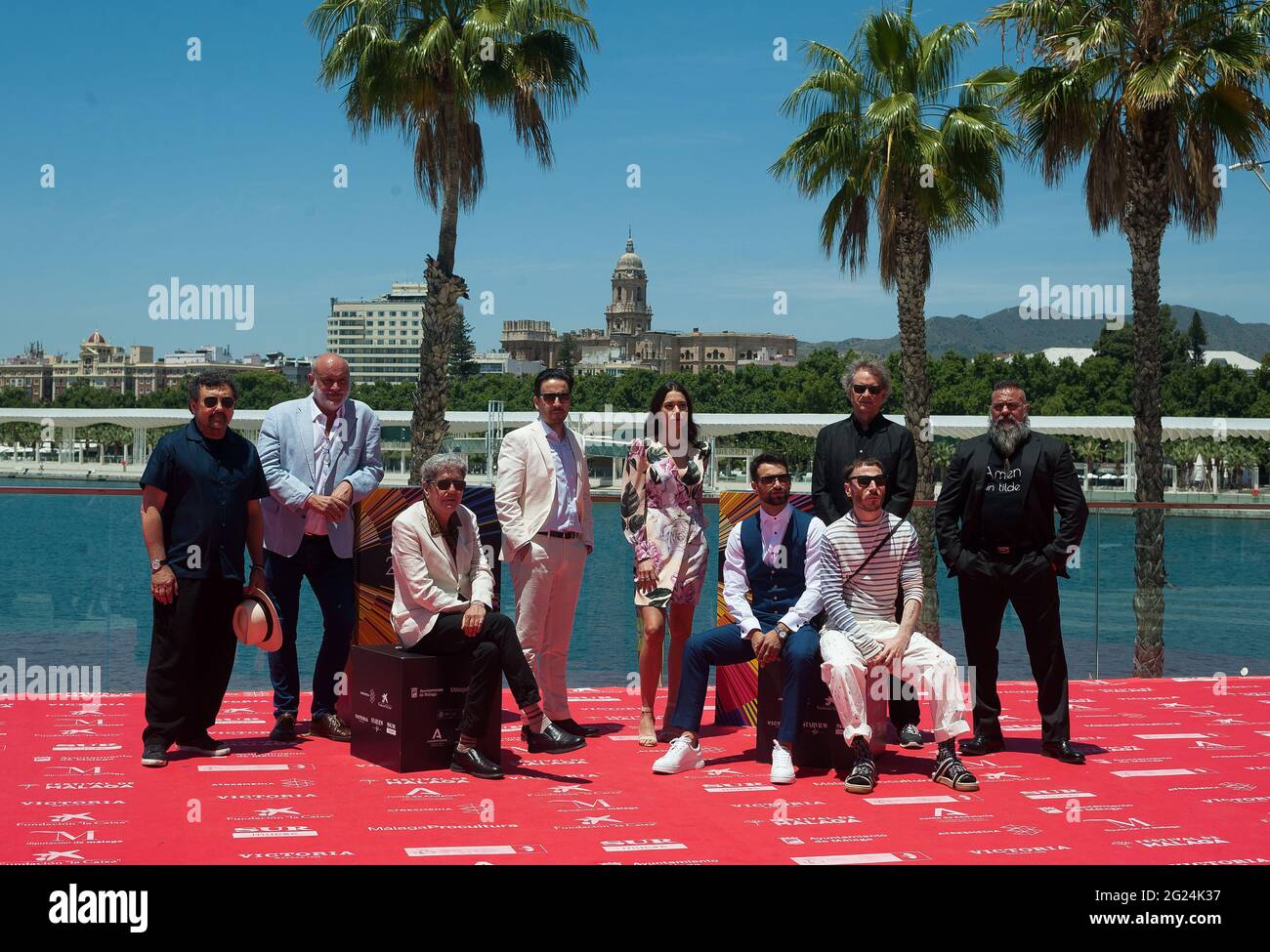 Malaga, Spain. 08th June, 2021. Cast members poses for photos at the photocall of the film “Hombre “muerto no sabe vivir”.The new edition of the 24th Malaga Spanish Film Festival, great cinematographic event in Spain, present the films candidates to win the 'Biznaga de Oro' prize, following all measures to prevent the spread of coronavirus and to guarantee a secure event. The festival will be held from 3 to 13 June. (Photo by Jesus Merida/SOPA Images/Sipa USA) Credit: Sipa USA/Alamy Live News Stock Photo