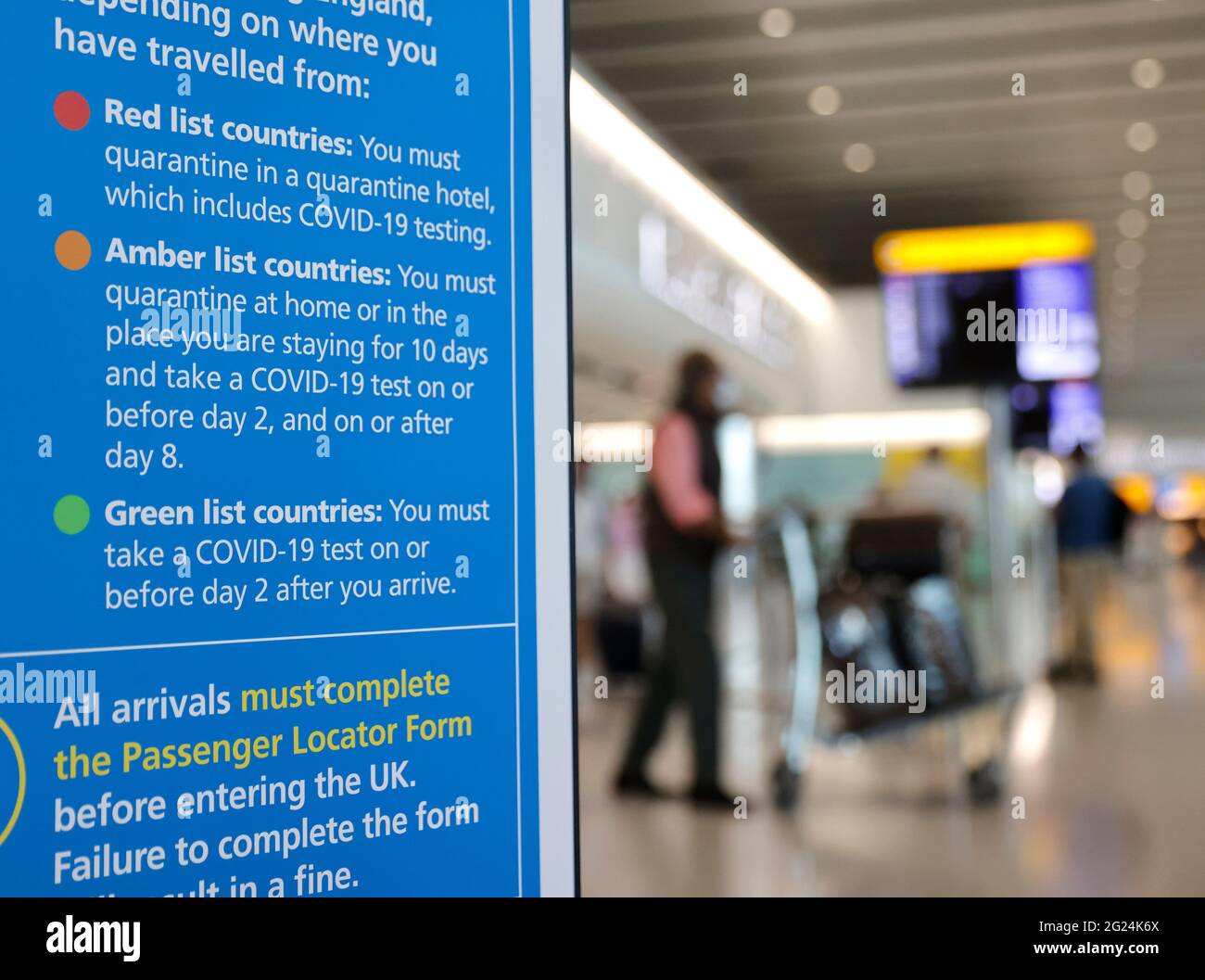 London, UK. 8th June, 2021. Passengers arriving at Heathrow as Portugal moves onto the Amber list. Many passengers were unable to catch a plane before the 4am deadline. Travel arrangements will be updated by the Government. British holidaymakers in Portugal are rushing back home before the country is added to the UK's travel amber list amid concerns about rising Covid cases. From 04:00 BST on Tuesday Portugal will be dropped from the green list, and returnees made to self-isolate for 10 days and take two PCR tests. Credit: Mark Thomas/Alamy Live News Stock Photo