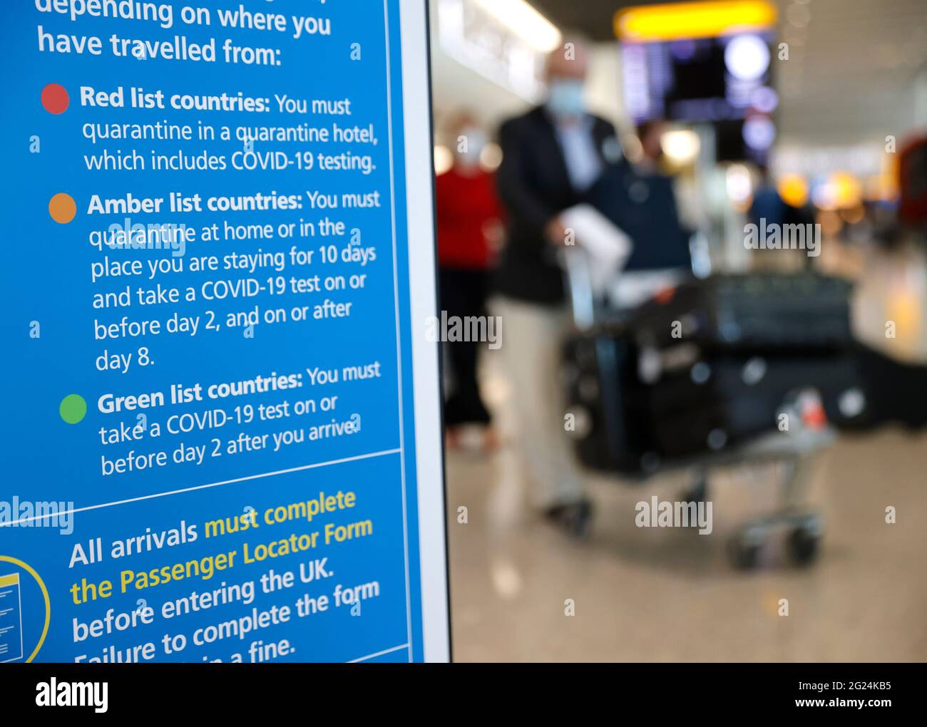 London, UK. 8th June, 2021. Passengers arriving at Heathrow as Portugal moves onto the Amber list. Many passengers were unable to catch a plane before the 4am deadline. Travel arrangements will be updated by the Government. British holidaymakers in Portugal are rushing back home before the country is added to the UK's travel amber list amid concerns about rising Covid cases. From 04:00 BST on Tuesday Portugal will be dropped from the green list, and returnees made to self-isolate for 10 days and take two PCR tests. Credit: Mark Thomas/Alamy Live News Stock Photo