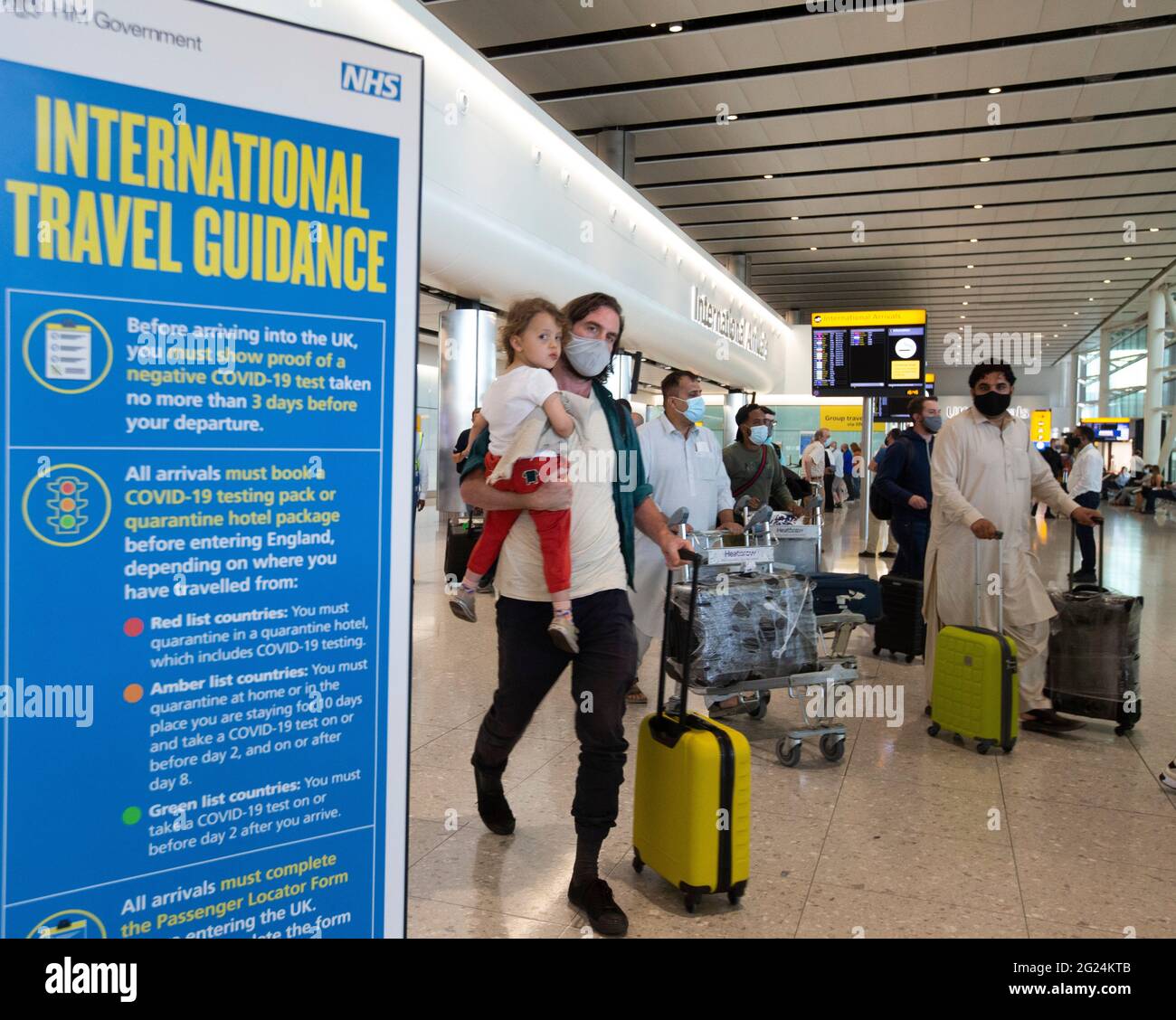 London, UK. 8th June, 2021. Passengers arriving at Heathrow as Portugal moves onto the Amber list. Many passengers were unable to catch a plane before the 4am deadline. Travel arrangements will be updated by the Government. British holidaymakers in Portugal are rushing back home before the country is added to the UK's travel amber list amid concerns about rising Covid cases. From 04:00 BST on Tuesday Portugal will be dropped from the green list, and returnees made to self-isolate for 10 days and take two PCR tests. Credit: Mark Thomas/Alamy Live News Stock Photo