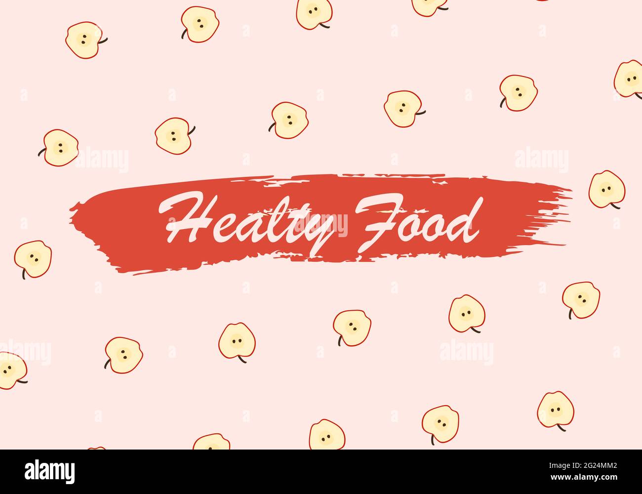 Healthy food typography background with apple slices pattern. Vector illustration. Abstract background. Stock Vector