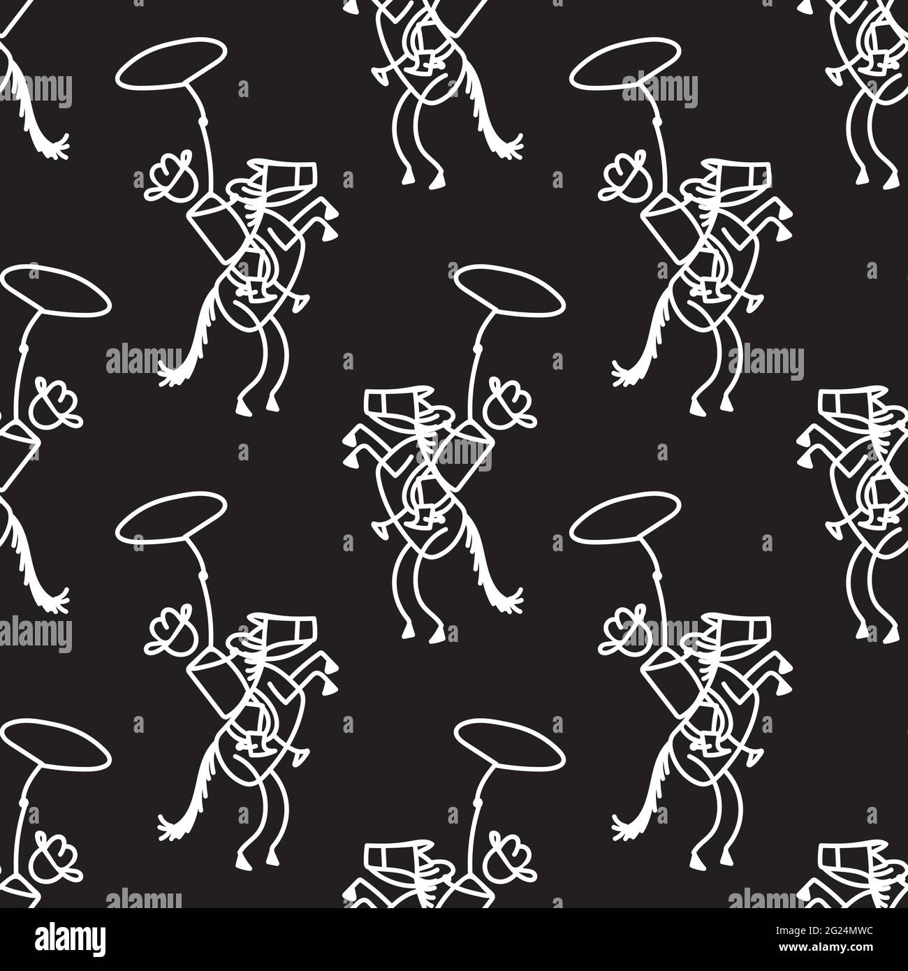 Black and white drawn stick figure of cowboy with lasso western clip 