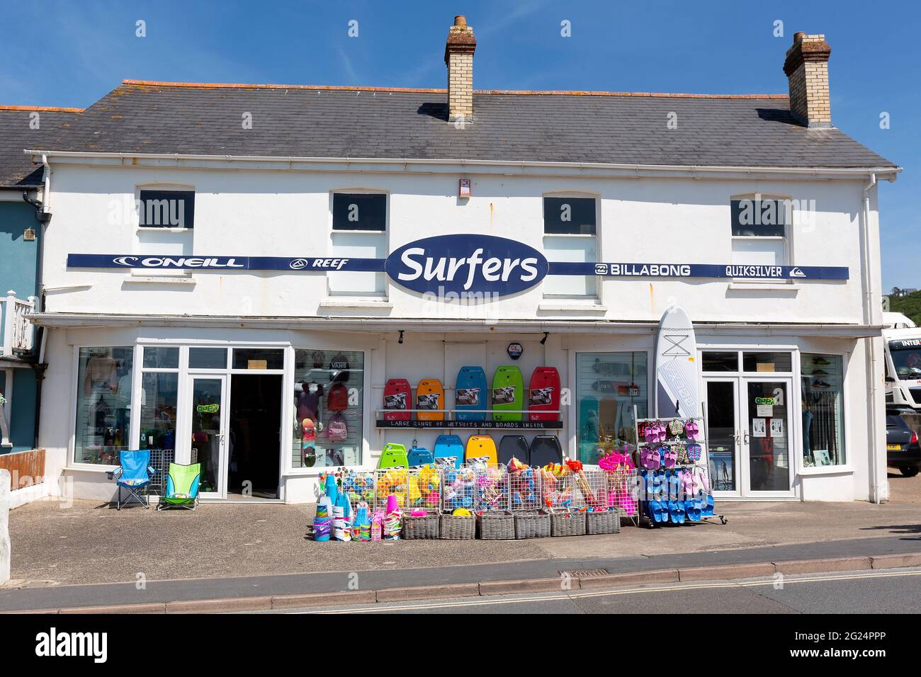 A surf shop pictured at Westward Ho, Devon Stock Photo Alamy