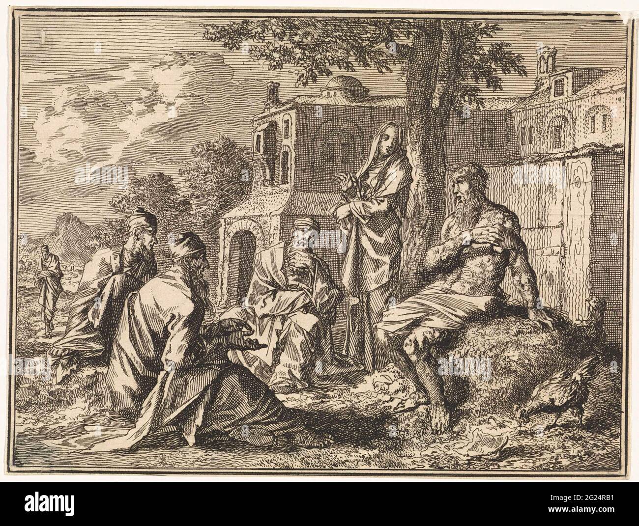Job on the manure heap, surrounded by his wife and friends Stock Photo ...