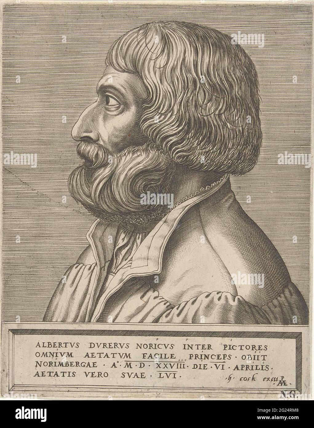 Portrait of Albrecht Dürer. Bust to the left of Albrecht Dürer with ...