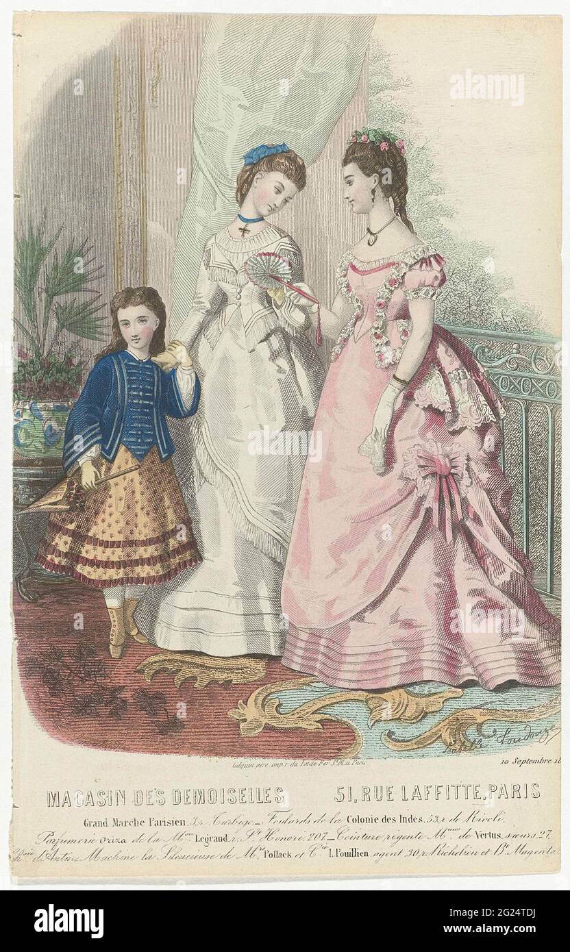 Antique Print 1844 Ladies Fashions for February 