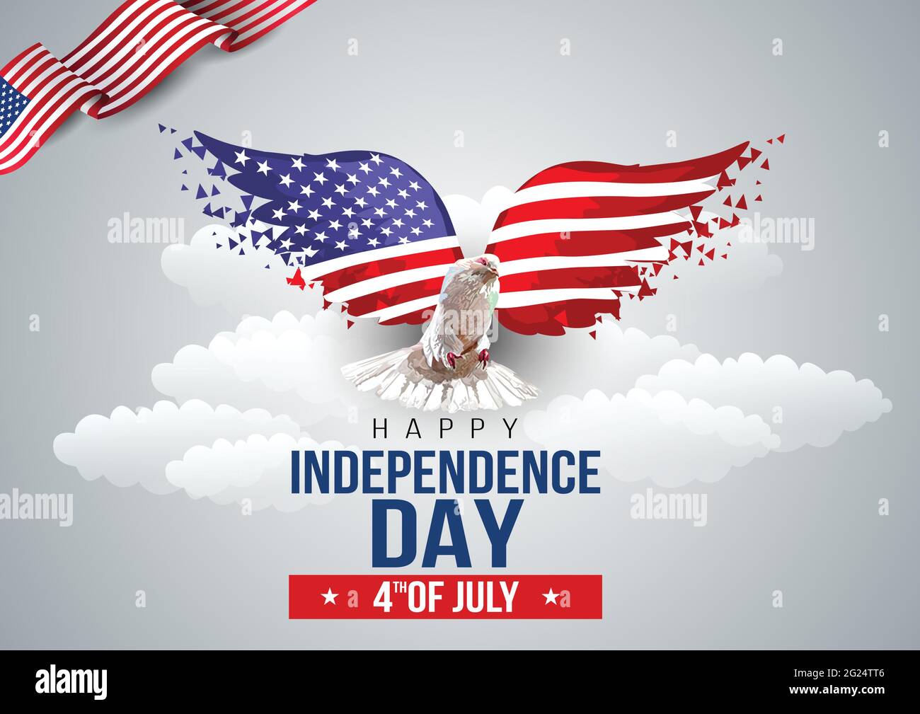 happy Independence Day background with pigeon and USA flag. Fourth of July celebration banner, poster, flyer, greeting card design. Memorial Day. styl Stock Vector