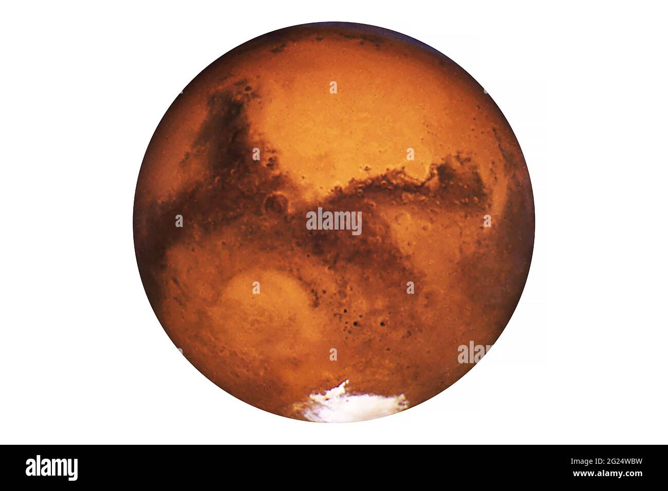 Planet Mars isolated on white background. Elements of this image were furnished by NASA. Stock Photo