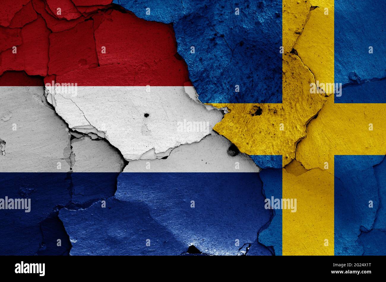 flags of Netherlands and Sweden painted on cracked wall Stock Photo - Alamy
