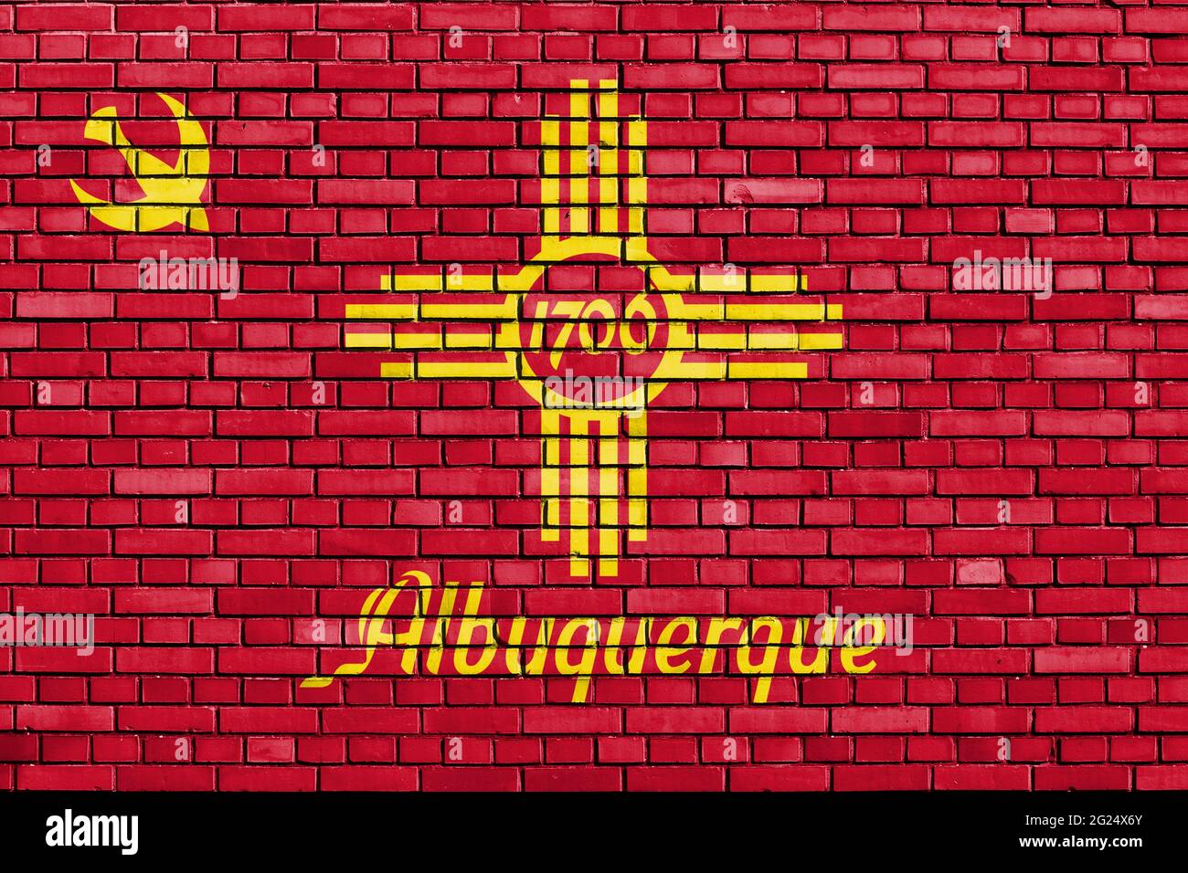 flag of Albuquerque, New Mexico painted on brick wall Stock Photo