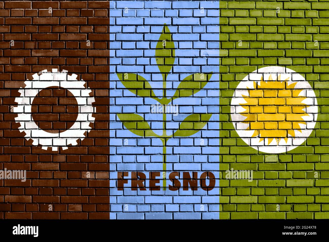 flag of Fresno, California painted on brick wall Stock Photo - Alamy