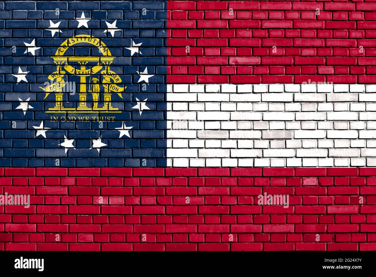 flag of Georgia, USA painted on brick wall Stock Photo - Alamy