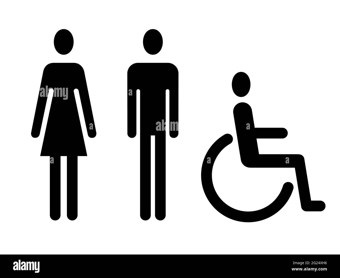 Man, woman and wheelchair toilet icons. Flat vector symbols isolated on white background, EPS 8. Stock Vector