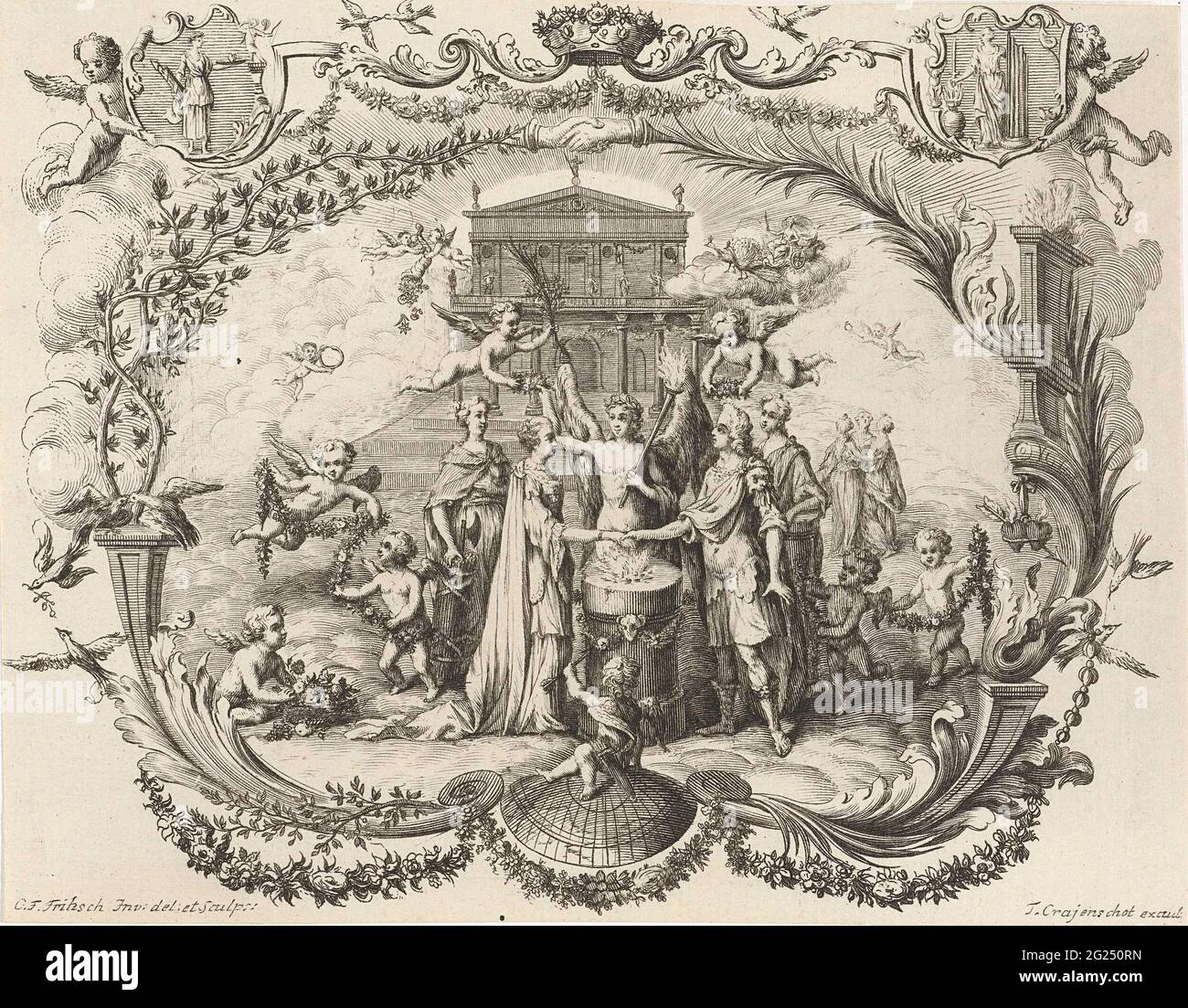 Allegory on marriage. Allegory marriage, placed in a graceful cartouche