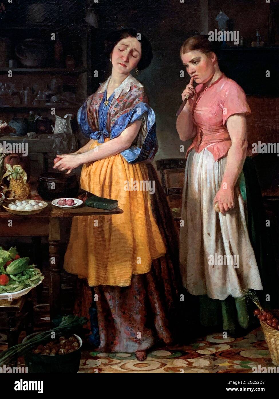 Young Wife: First Stew by Lilly Martin Spencer (b. Angelique Marie Martin; 1822-1902), oil on canvas, 1854 Stock Photo