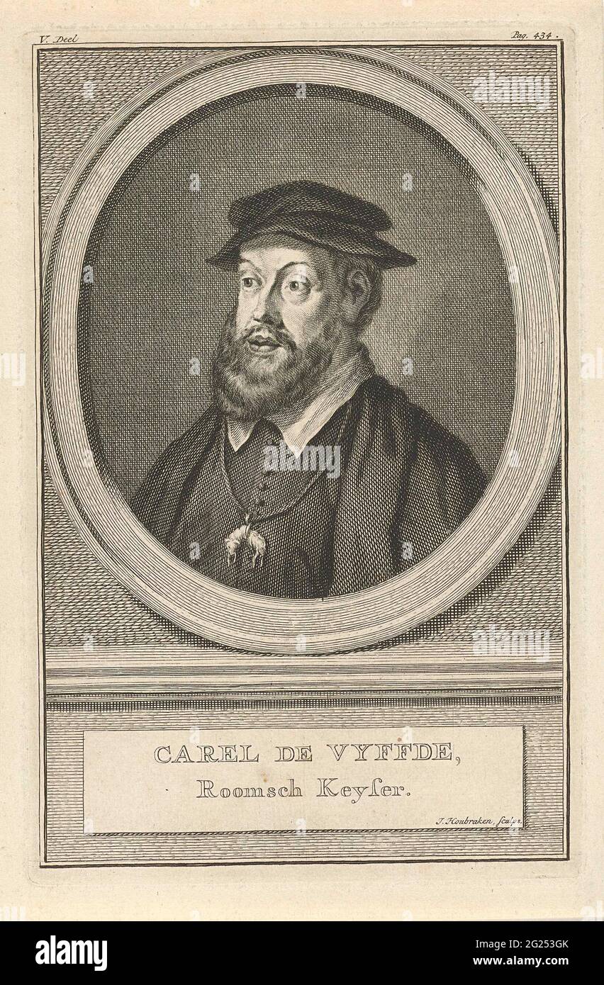 Portrait of Charles V van Habsburg; Carel De Vyffde, Roman Keyser. Karel v  van Habsburg, Emperor, from the Holy Roman Empire, to his neck the sign of  the order of the golden
