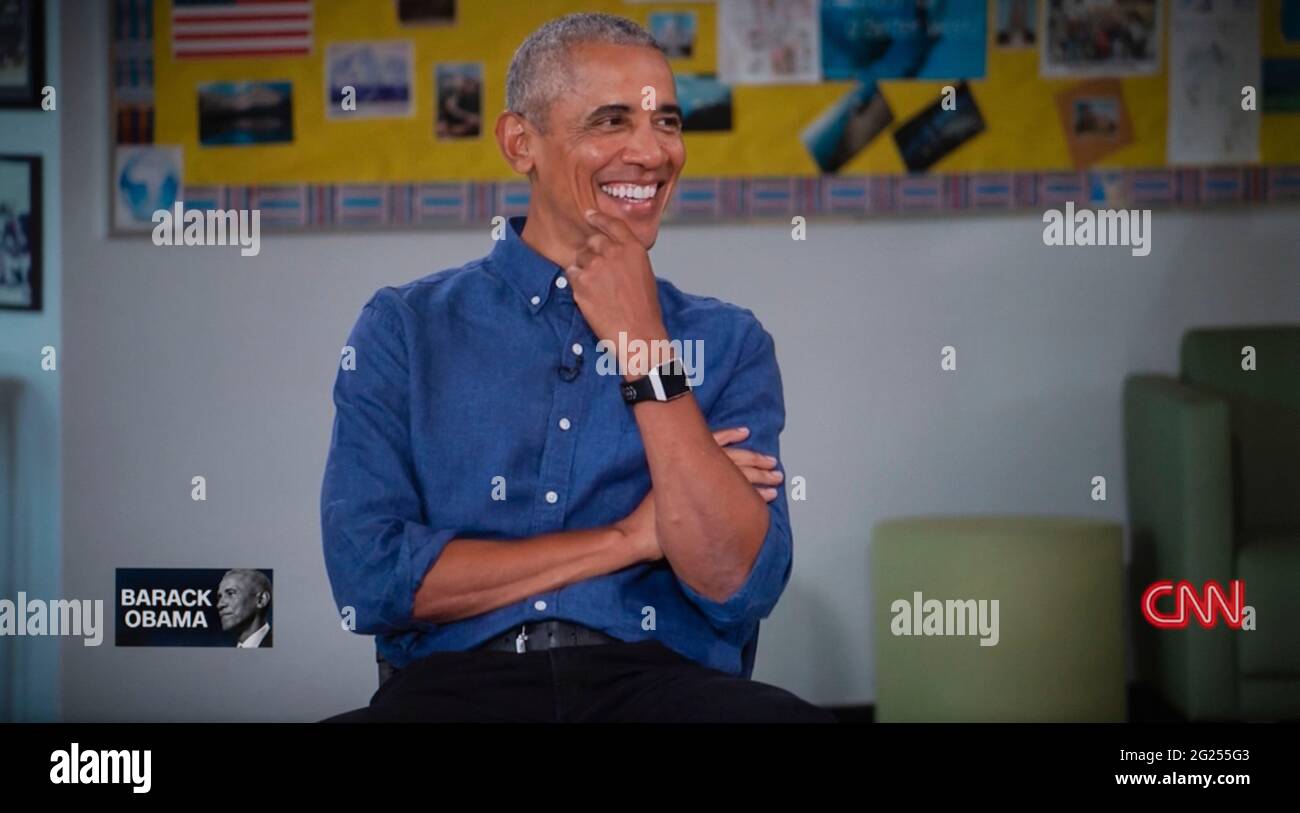 June 07, 2021, Chicago, Illinois, USA - President BARACK OBAMA sits for ...